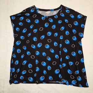 VIP WEAR Knits 22/24 Blouse Top Black Blue White Circles Pattern Plus Size